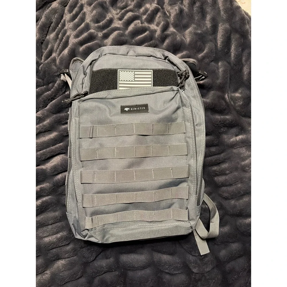 Dinictis Tactical Travel Backpack Gray MOLLE Laptop Rucksack with Flag Patch